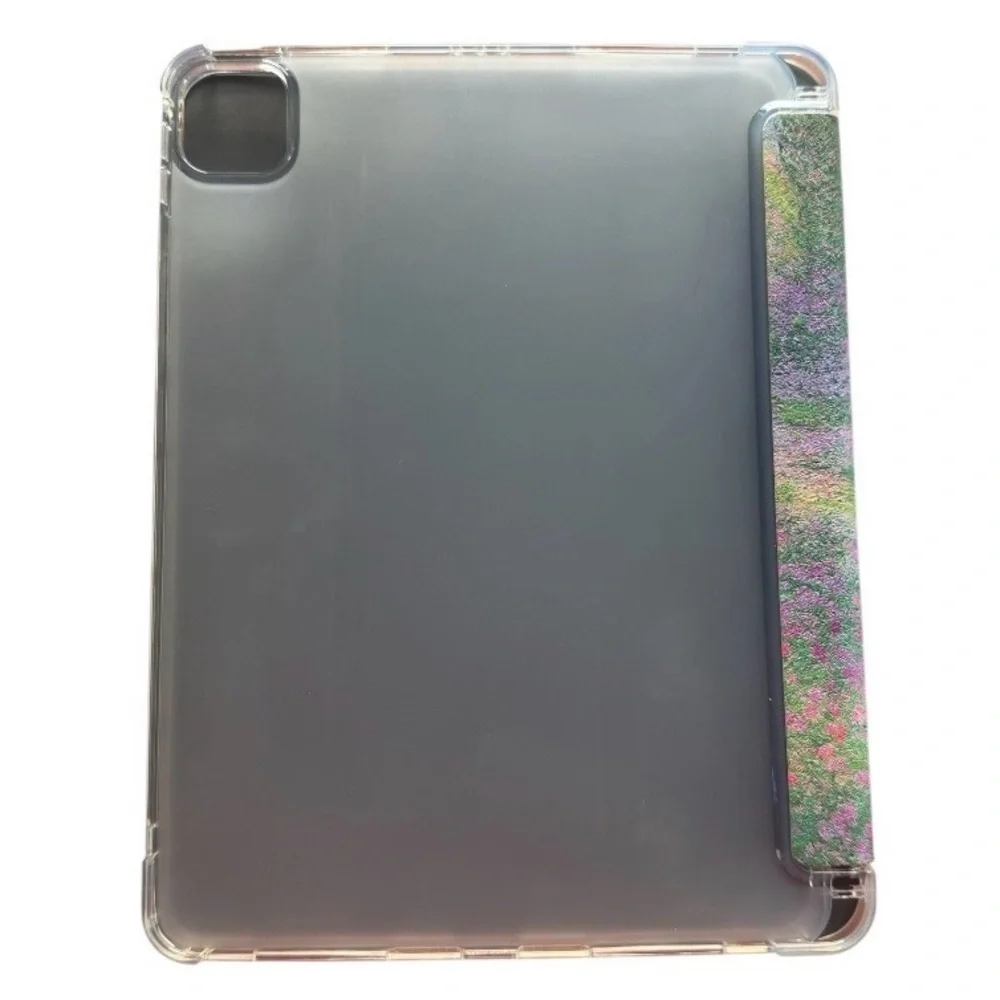 Impressionist Floral Garden iPad Case with Clear Back and Built-in Pencil Holder